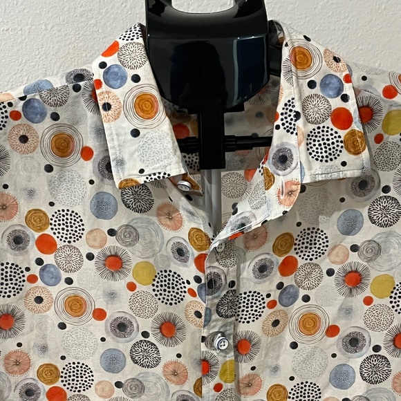 PostMarc Mid Century Modern MCM Circle Dot Cotton Silk SS Shirt LARGE - Picture 1 of 3